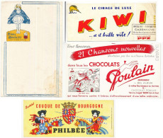 Lot De 4 Buvards (40) PHILBEE - POULAIN - PPZ KIWI - RECKITT Avec Défauts :taches,  Pliures,déchirures Etc. Etc - Verzamelingen & Reeksen