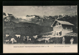 AK Adelboden, Restaurant Hahnenmoospass Mit Weidenden Kühen - Adelboden