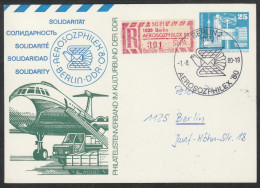 DDR: 1980, Einschreiben- Orts-Privat GA, Bauwerke, AEROSOZPHILEX '80 / SOLIDARITÄT.   SoStpl. BERLIN 2 - Postkarten - Gebraucht