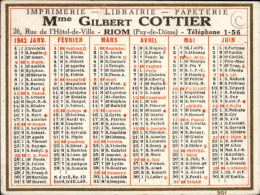 CALENDRIER De 1942 - Imprimerie Librairie Gilbert Cottier à RIOM 63 - 6.5 X 9 Cm - Formato Piccolo : 1941-60