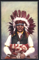 AK Sioux-Indianerhäuptling White Swan Mit Federhaube Und Pfeife - Native Americans