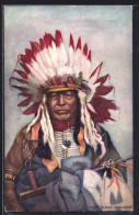 Künstler-AK Indianer-Häuptling Black Thunder - Native Americans