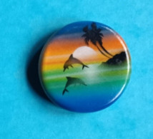 Magnet Plat Avec épaisseur - Île - Vacances - Mer - Palmiers - Dauphins - Tourism