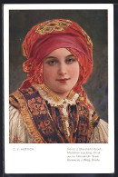 Künstler-AK C.V.Muttich: Mädchen Mit Bunten Trachten Und Kopfbeckung Aus Ung.-Brod. - Muttich, C.V.