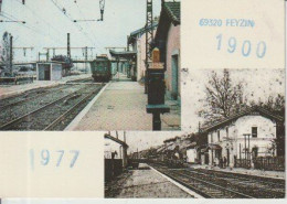 FEYZIN  ( 69  )  C P M  2  VUES. - 1900. - 1977 -  GARE  - DOS AVEC TIMBRE (correspondance  Philatéli   25 / 4 / 60 - Feyzin