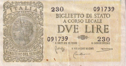 Billet, Italie, 2 Lire, 1944, - Autres & Non Classés
