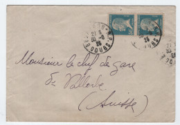 FRANCE PASTEUR 50C PAIRE LETTRE COVER BESANCON RP 30.9.1925  POUR SUISSE AU TARIF - 1922-26 Pasteur