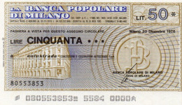 ITALIA-BANCA POPOLARE DI NOVARA-MINIASSEGNO  DA LIRE 50 20-DIC-1976 IN FDS- - [10] Checks And Mini-checks