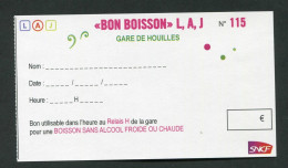 Intéressant Ticket SNCF Vierge "Bon Boisson (lignes) L, A, J. - Gare De Houilles / Bon Pour Une Boisson Au Relais H" - Autres & Non Classés