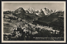 AK Sankt Beatenberg, Ortsansicht Mit Eiger, Mönch Und Jungfrau - Beatenberg