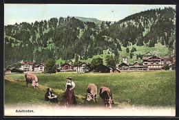 AK Adelboden, Ortspartie Mit Kühen Auf Der Weide - Adelboden