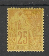 COLONIES GENERALES - 1881 - N°YT. 53 - Type Alphée Dubois 25c Jaune-bistre - Neuf* / MH VF - Alphée Dubois