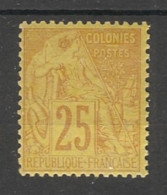 COLONIES GENERALES - 1881 - N°YT. 53 - Type Alphée Dubois 25c Jaune-bistre - Neuf* / MH VF - Alphée Dubois