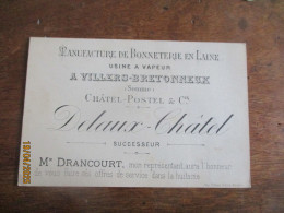 VILLERS BRETONNEUX MANUFACTURE BONNETERIE LAINE DELAUX CHATEL CARTE COMMERCIALE - Autres & Non Classés