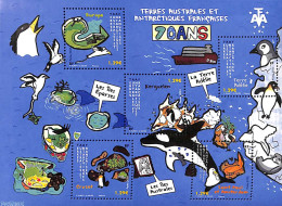 French Antarctic Territory 2025 70 Years TAAF S/s, Mint NH, Nature - Penguins - Sea Mammals - Ongebruikt