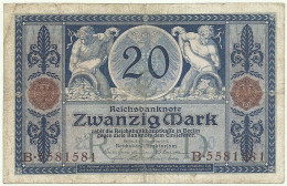 Germany ( Weimar Republic ) - 20 Mark - 4.11.1915 - Pick: 63 - Serie B - Reichsbanknote Imperial - 20 Mark