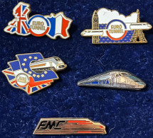 78708--Collection De 5 Pin's.Train. TGV. Euro Tunnel. SNCF.signés Arthus Bertrand. - Arthus Bertrand