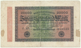 Germany ( Weimar Republic ) - 20000 Mark - 20.2.1923 - Pick: 85 - Serie F-MN - Reichsbanknote Republic Treasury 20.000 - 20000 Mark