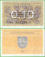 LITHUANIA 0,10 TALONAS 1991 P-29b UNC - Litouwen