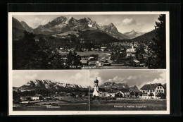 AK Krün, Ortsansicht Mit Zugspitze, Wetterstein - Zugspitze