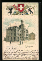 Lithographie Herisau, Neues Postgebäude Und Wappen - Herisau