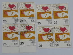 India Used Blocks 1976, Voluntry Blood Donation, Heart, Hand, Health, - Blocks & Sheetlets
