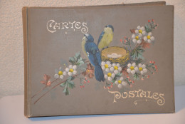 Album Ancien Vide Pour Cartes Postales Anciennes Couverture Avec Décor 2 Oiseaux Avec Nid - Alben, Binder & Blätter
