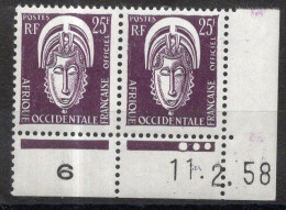 AOF Timbre De SERVICE  N°6** Paire Coin Daté 11/2/58 Neufs Sans Charnières TB - Autres & Non Classés
