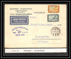 41673 Hongrie (Hungary) Budapest Nyiregyhaza 1931 First Flight MULLER 46 Aviation PA Poste Aérienne Airmail Lettre Cover - Briefe U. Dokumente