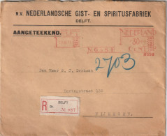 Nederland 1931, Registered Letter Sent From Delft To Nijmegen (Yeast And Spirit Factory) - Machines à Affranchir (EMA)