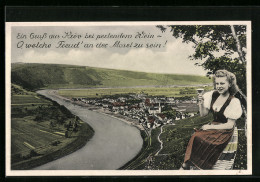 AK Kröv /Mosel, Gesamtansicht Und Mädchen Mit Weinglas - Kröv