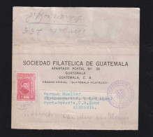 Guatemala 1953 Wrapper 1c Single Use To FÜRTH Germany - Guatemala