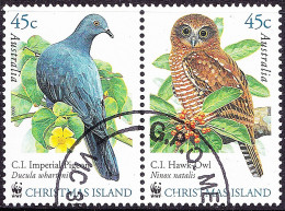CHRISTMAS ISLAND 2002 QEII 45c Joined Pair WWF Birds-Imperial Pigeon/Hawk Owl SG507/508 FU - Christmas Island