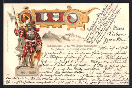 Lithographie Dornach A. Birs, 400-jähriges Jubiläum Der Schlacht Bei Dornach 1899, Landsknecht Und Wappen - Dornach