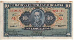 BOLIVIA  10 Bolivianos  P130   Dated  L. 20.07.1928        (  Simón Bolívar,  -  Arms ) - Bolivia