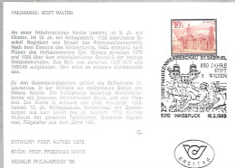 ABBEY WILTEN, 1988, CARD FDC, INNSBRUCK, AUSTRIA - Abbeys & Monasteries