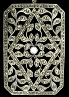 GRAN BROCHE COLGANTE ESTILO ART DECO EN MARCASITAS Y PIEDRA LUNA - MUY ELEGANTE - Zilverwerk