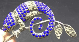 BELLO BROCHE ESTILO ART DECO - CAMALEON EN PLATA MARCASITAS Y LAPISLAZULI - Zilverwerk
