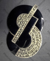 BROCHE ESTILO ART DECO EN PLATA MARCASITAS Y ONIX - FIRMADO - Zilverwerk