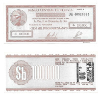 Bolivie Bolivia 100000 Bolivianos 1984 Ovp. 10 Centavo Boliviano UNC / NEUF - Bolivia