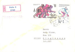 Czechoslovakia Registered Cover With Stamps, Sport, Basketball, Skiing, 1981 - Briefe U. Dokumente