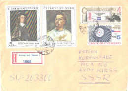 Czechoslovakia Registered Cover With Stamps, Paintingsm Coach, Atom, 1988 - Briefe U. Dokumente