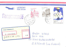 Czech Registered Air Mail Cover With Machine Stamp 0.00 Praha 01 And Stamps, Olympic Games, 1995 - Brieven En Documenten