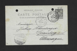 Perfore Entier Postal France Perfin  HS  1899  Hector Sandrart Aulnoye - 1898-1900 Sage (Type III)