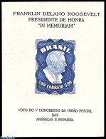 Brazil 1949 Roosevelt S/s With WM In Border, Mint NH, History - American Presidents - Neufs