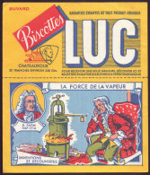 Buvard ( 18 X 15 Cm ) " Biscottes Luc " Inventions Et Découvertes, La Force De La Vapeur   ( Pliures, Rousseurs ) - Biscotti