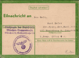 NSDAP Ortsgruppe München-Trappentreustrasse Feldpost Eilnachricht Lebenszeichen 1944 - Guerra 1939-45