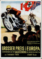 HOHENSTEN-ERNSTTHAL WK II - MOTORRÄDER GROSSER PREIS Von EUROPA 1938 Auf Dem SACHSEN-RING Mit S-o Künstlerkarte Sign. H. - Guerra 1939-45