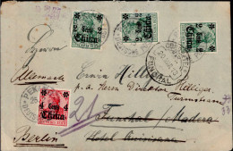 Deutsche Post In China, Brief Ab Peking Nach Funchal (Madeira), Weitergeleitet Nach Berlin 1913, Durchgangsstempel, Rs.  - Ehemalige Dt. Kolonien