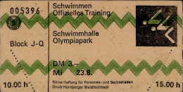 Olympiade Sommerspiele 1972 München Seltene Eintrittskarte Schwimmen Offizielles Training 23.8. - Giochi Olimpici